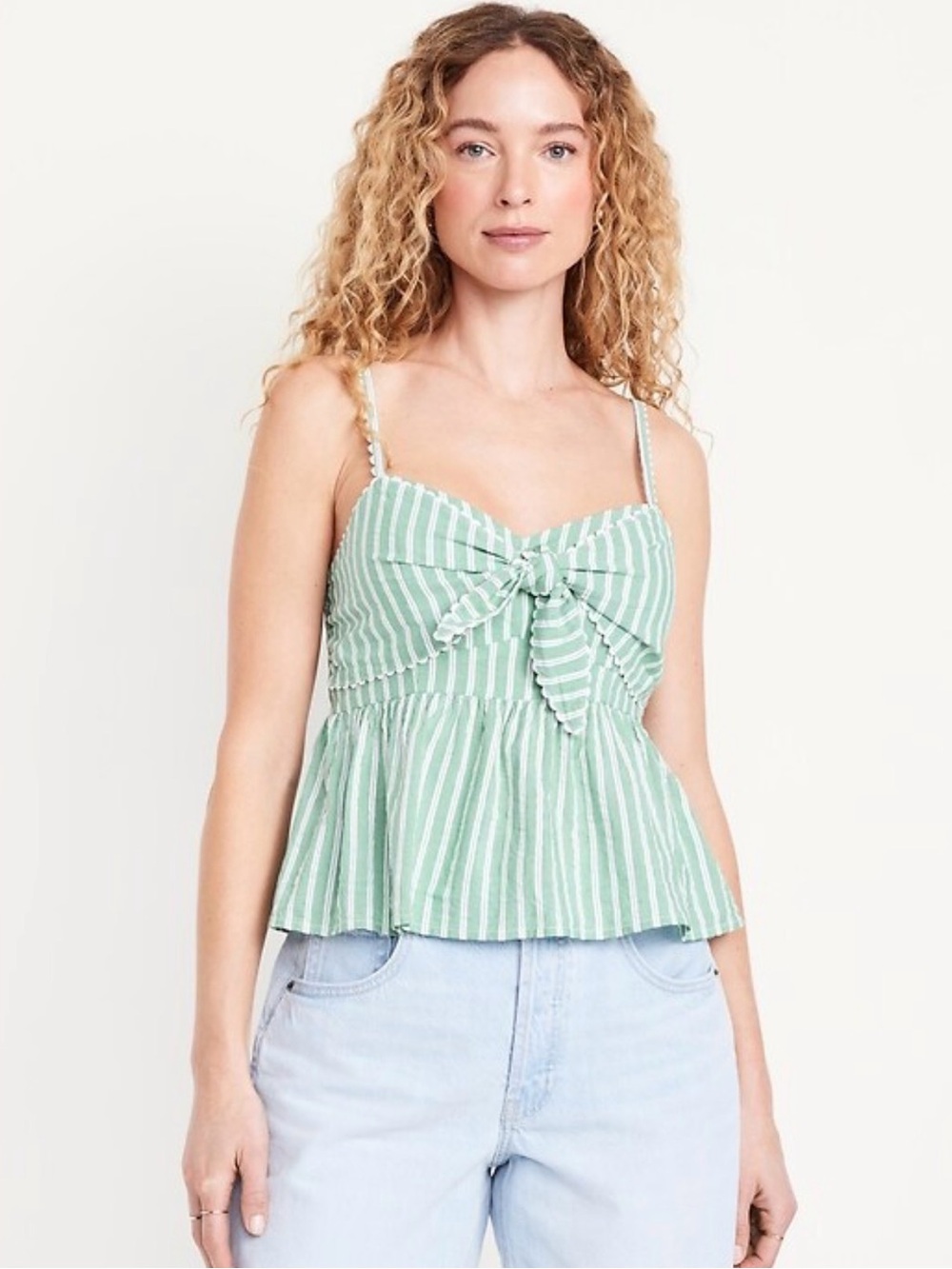 Old Navy Seersucker Peplum Top - Green & White Stripped